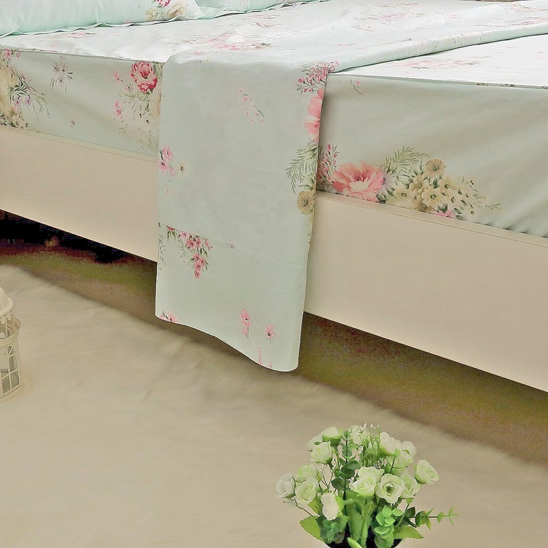 FADFAY Green Floral Bed Sheet Set Cotton Sheets 4-Piece King Size - Image 4